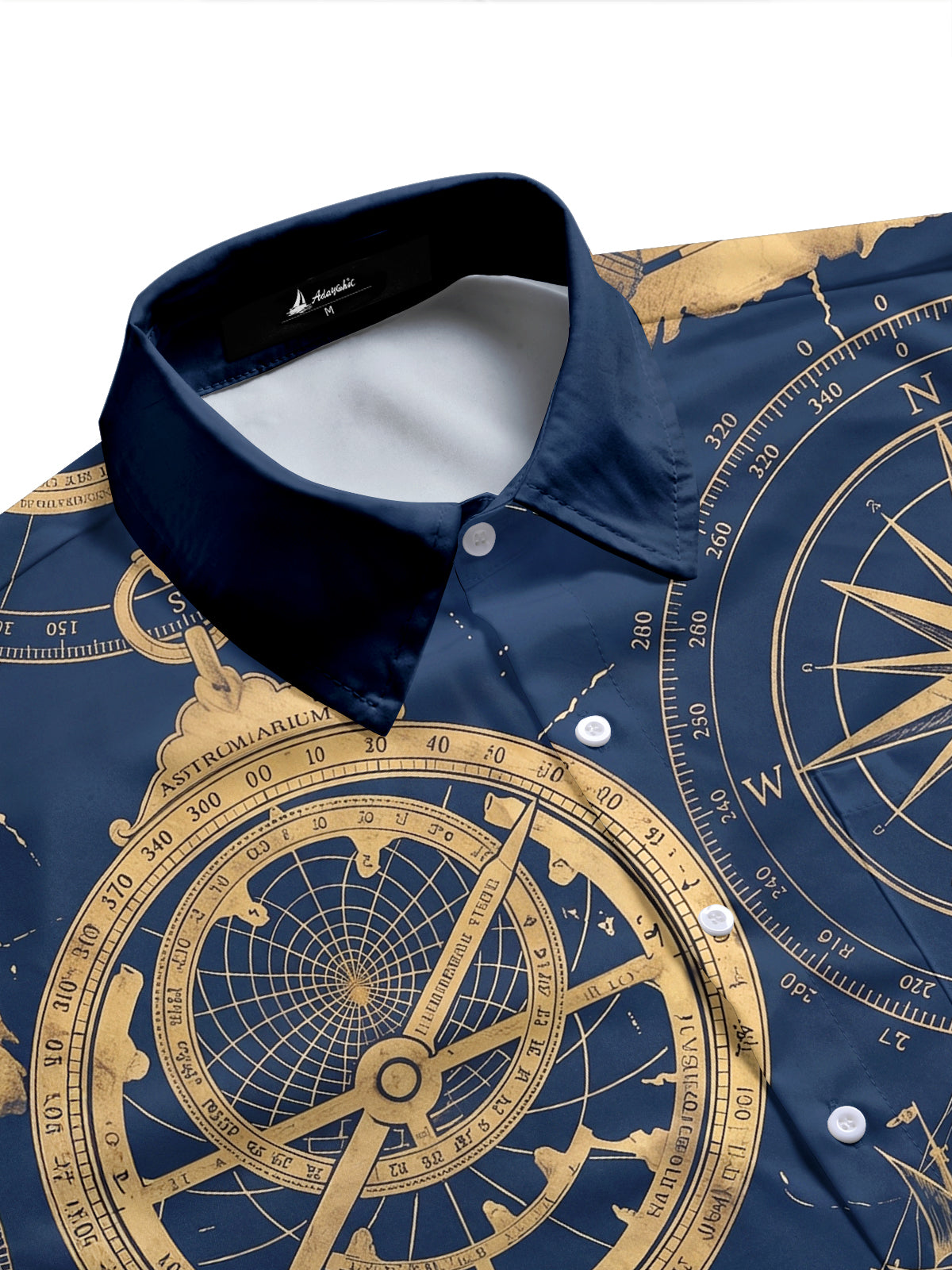 Adaychic Men's Hawaiian Vintage Compass Rose Print Short Sleeve Shirt with Chest Pocket