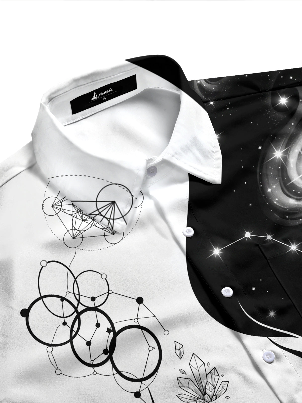 Adaychic Men's Printed Constellation Nebula And Crystal Print Long Sleeve Shirt with Chest Pocket