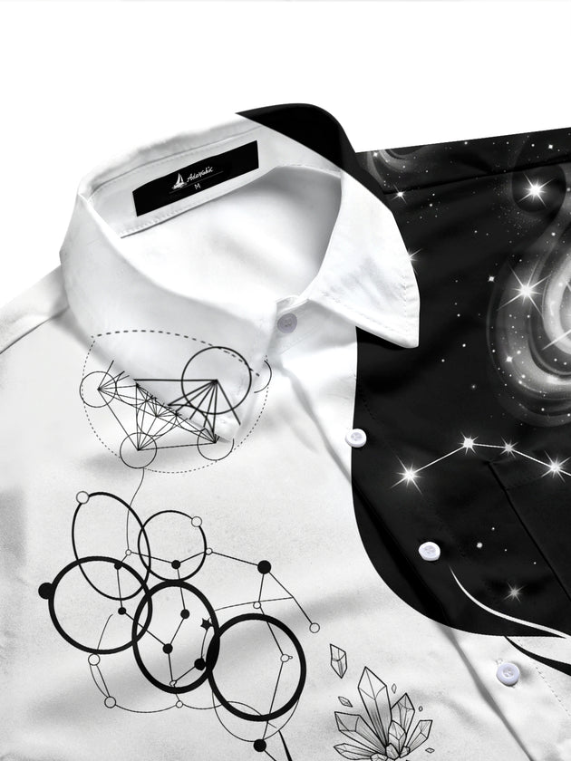 Adaychic Men's Printed Constellation Nebula And Crystal Print Long Sleeve Shirt with Chest Pocket
