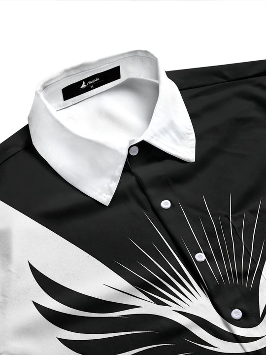 Adaychic Men's Graphic Peace Dove And Cross Print Long Sleeve Shirt with Chest Pocket