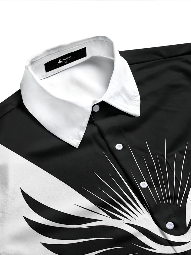 Adaychic Men's Graphic Peace Dove And Cross Print Long Sleeve Shirt with Chest Pocket