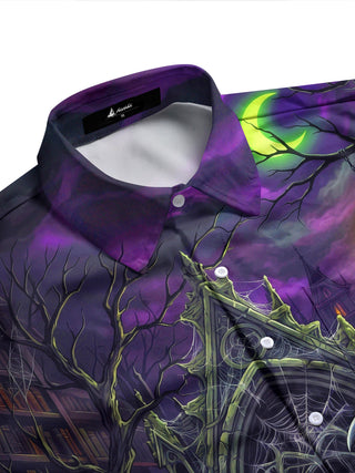 Adaychic Men's Graphic Gothic Castle Raven Secret Key Print Long Sleeve Shirt with Chest Pocket