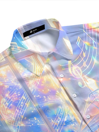 Adaychic Men's Graphic Piano Print Musical Notes Print Short Sleeve Shirt with Chest Pocket