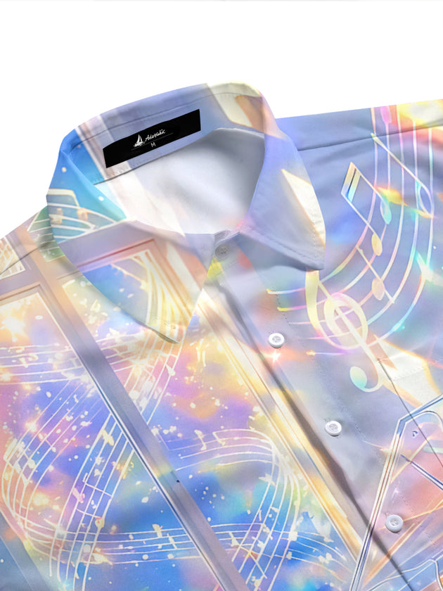 Adaychic Men's Graphic Piano Print Musical Notes Print Short Sleeve Shirt with Chest Pocket