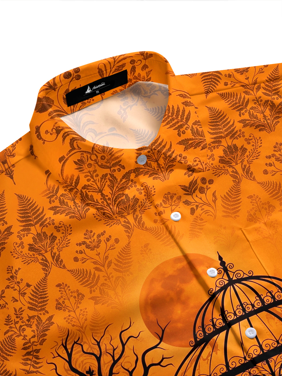 Adaychic Men's Short Sleeve Shirt - Halloween Greenhouse Silhouette With Dead Trees And Blood Moon Print with Chest Pocket