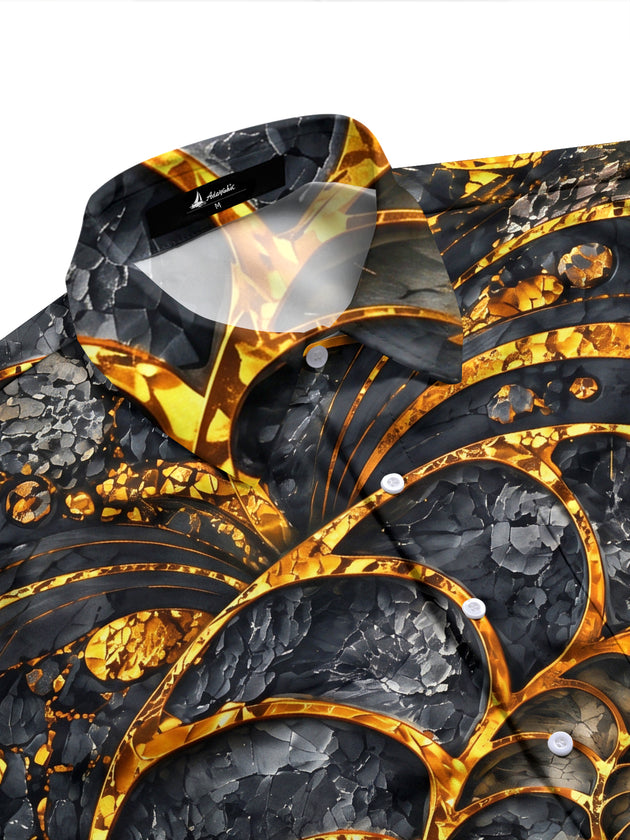 Adaychic Men's Short Sleeve Shirt - Spiral Shell And Abstract Geometric Patterns Print with Chest Pocket
