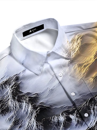 Adaychic Men's Printed Abstract Mountain Landscape Print Long Sleeve Shirt with Chest Pocket