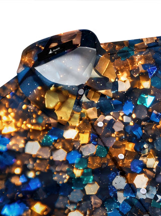 Adaychic Men's Patterned Abstract Geometric Shards Print Long Sleeve Shirt with Chest Pocket