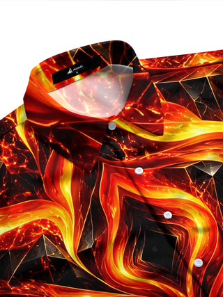Adaychic Men's Printed Abstract Geometric Lava Flow Print Long Sleeve Shirt with Chest Pocket