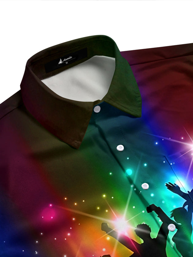 Adaychic Men's Graphic Dancing Silhouettes Print Short Sleeve Shirt with Chest Pocket