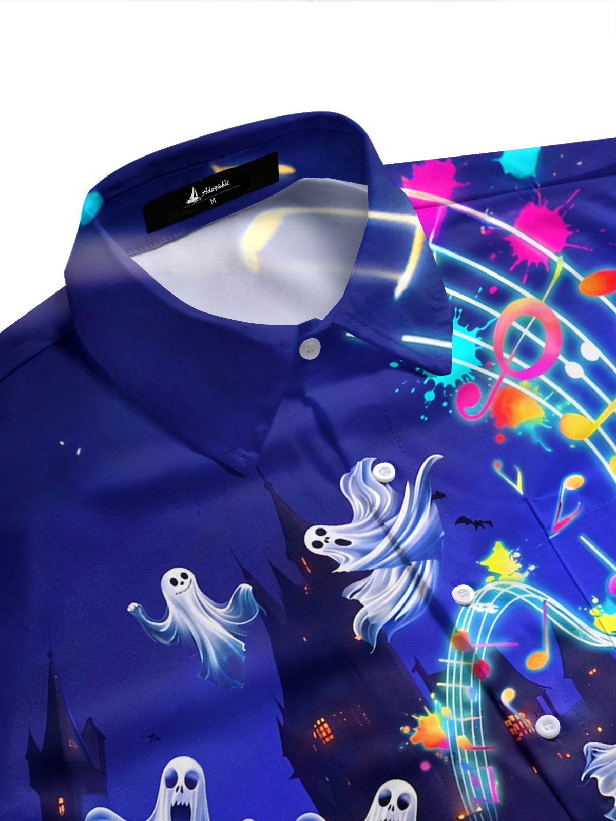 Adaychic Men's Graphic Halloween Ghosts Print Short Sleeve Shirt with Chest Pocket