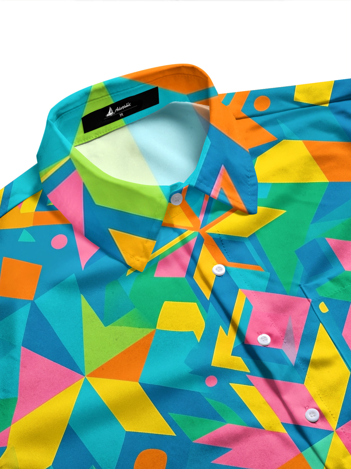 Adaychic Men's Printed Colorful Geometric Shapes Print Long Sleeve Shirt with Chest Pocket