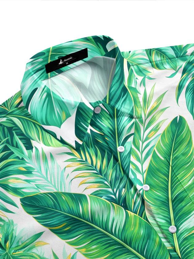 Adaychic Men's Hawaiian Tropical Leaves And Frogs Print Short Sleeve Shirt with Chest Pocket