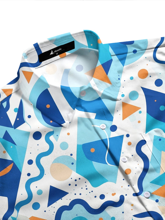 Adaychic Blue Orange Geometric Abstract Pattern Men's Pocket Long Sleeve Shirts