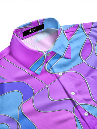 Adaychic Men's Patterned Abstract Wavy Lines Print Long Sleeve Shirt with Chest Pocket