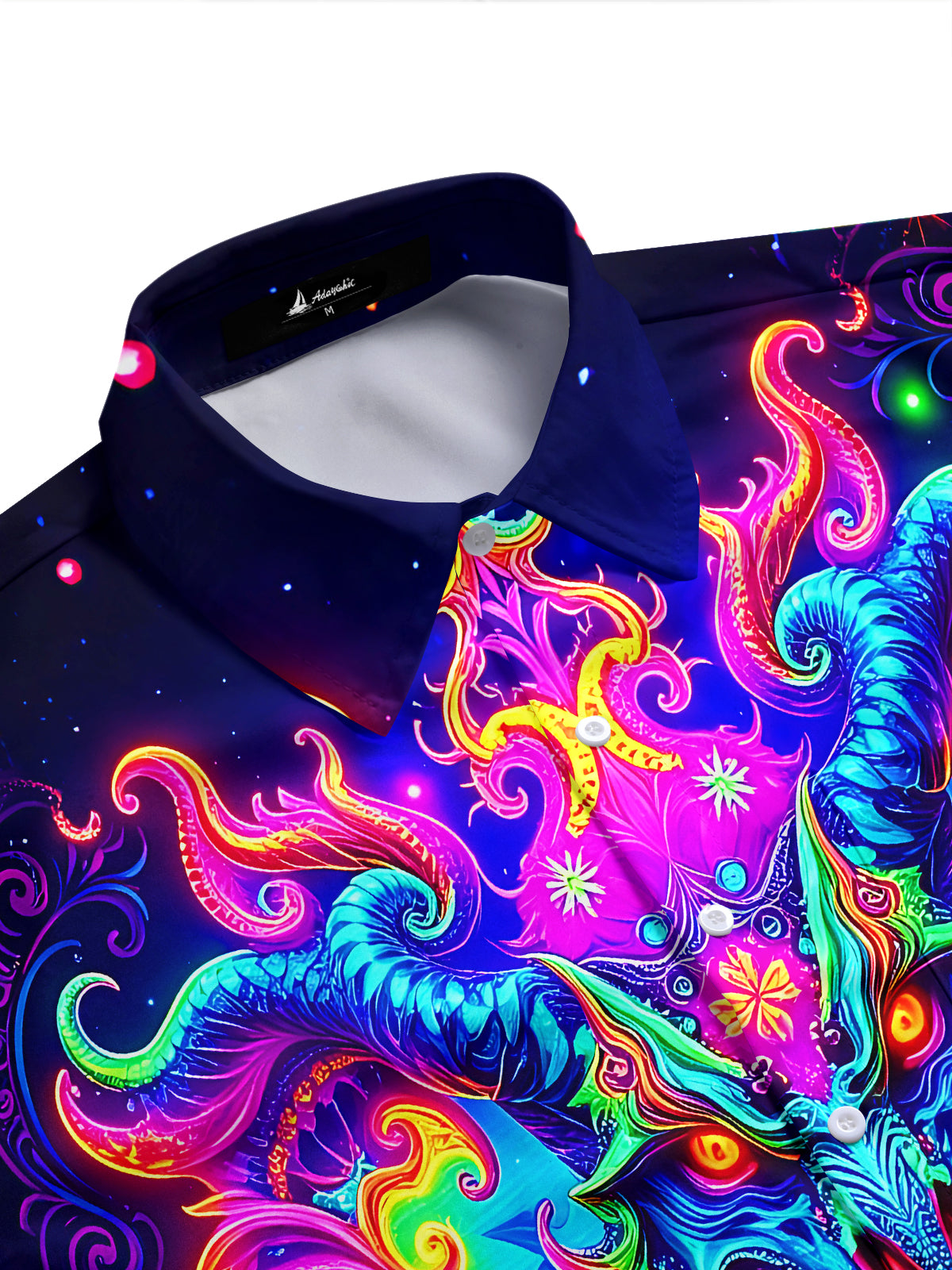 Adaychic Men's Graphic Neon Demon Face Print Short Sleeve Shirt with Chest Pocket
