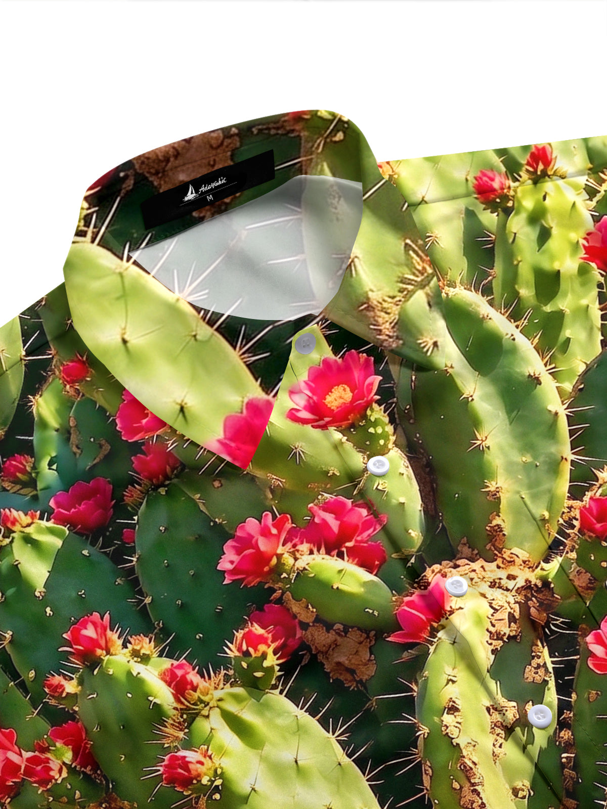 Adaychic Men's Hawaiian Cactus With Red Flowers Print Short Sleeve Shirt with Chest Pocket