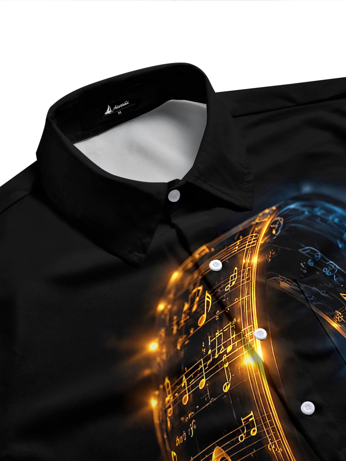 Adaychic Musical Notes Short Sleeve Shirt with Chest Pocket