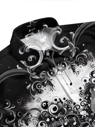 Adaychic Men's Graphic Music Notes Print Heart Swirls Print Short Sleeve Shirt with Chest Pocket
