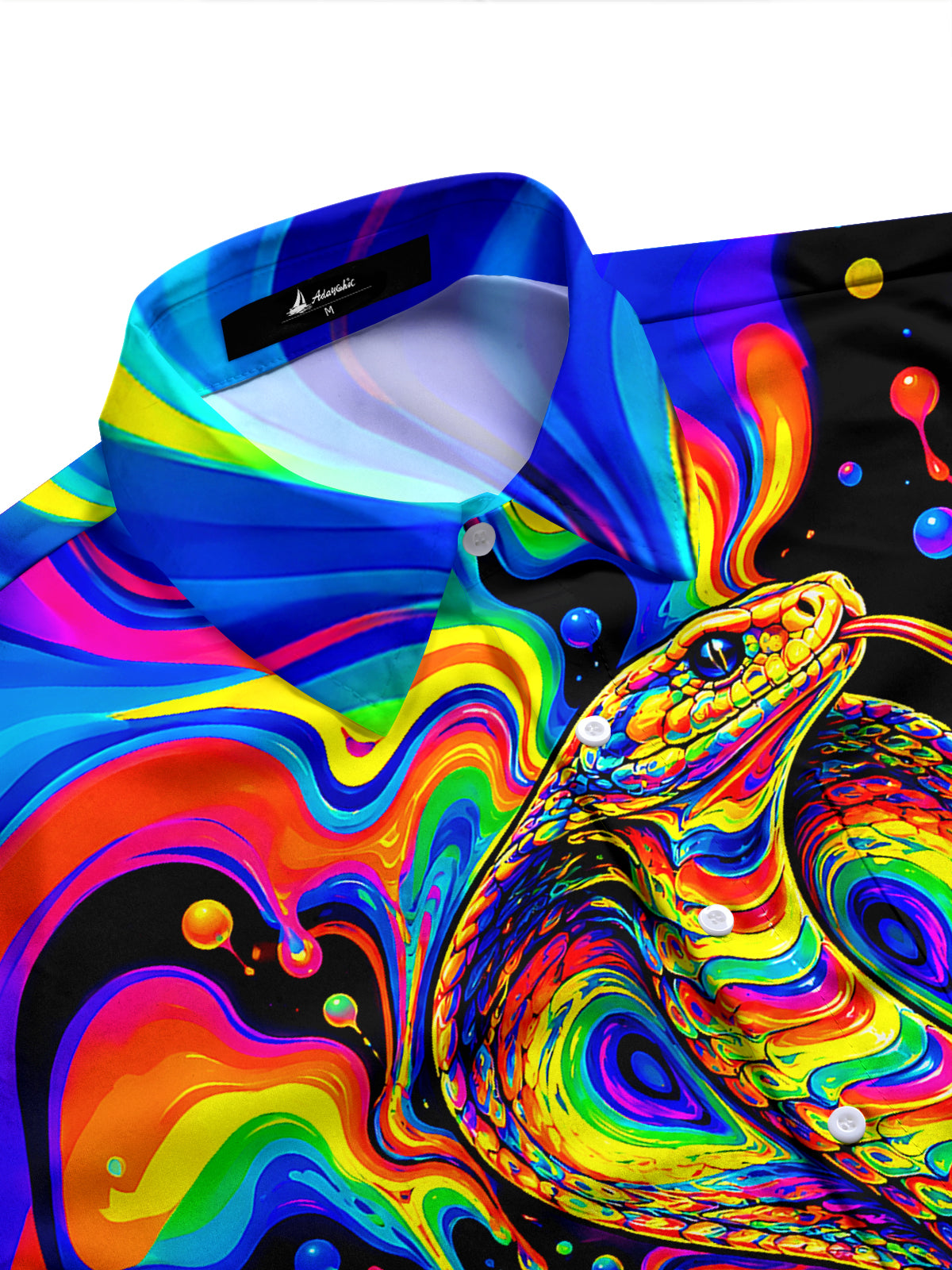 Adaychic Men's Printed Colorful Psychedelic Cobra Print Long Sleeve Shirt with Chest Pocket