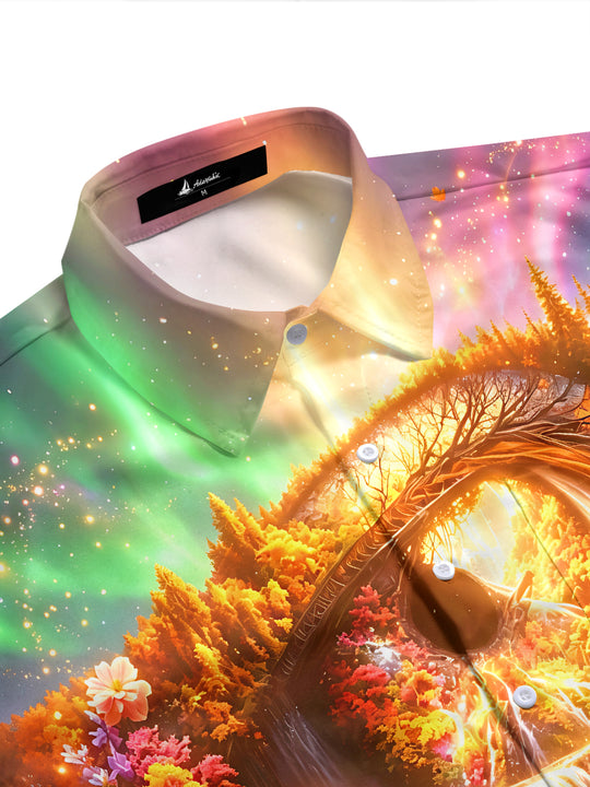 Adaychic Men's Hawaiian Fantasy Eye Landscape Print Short Sleeve Shirt with Chest Pocket