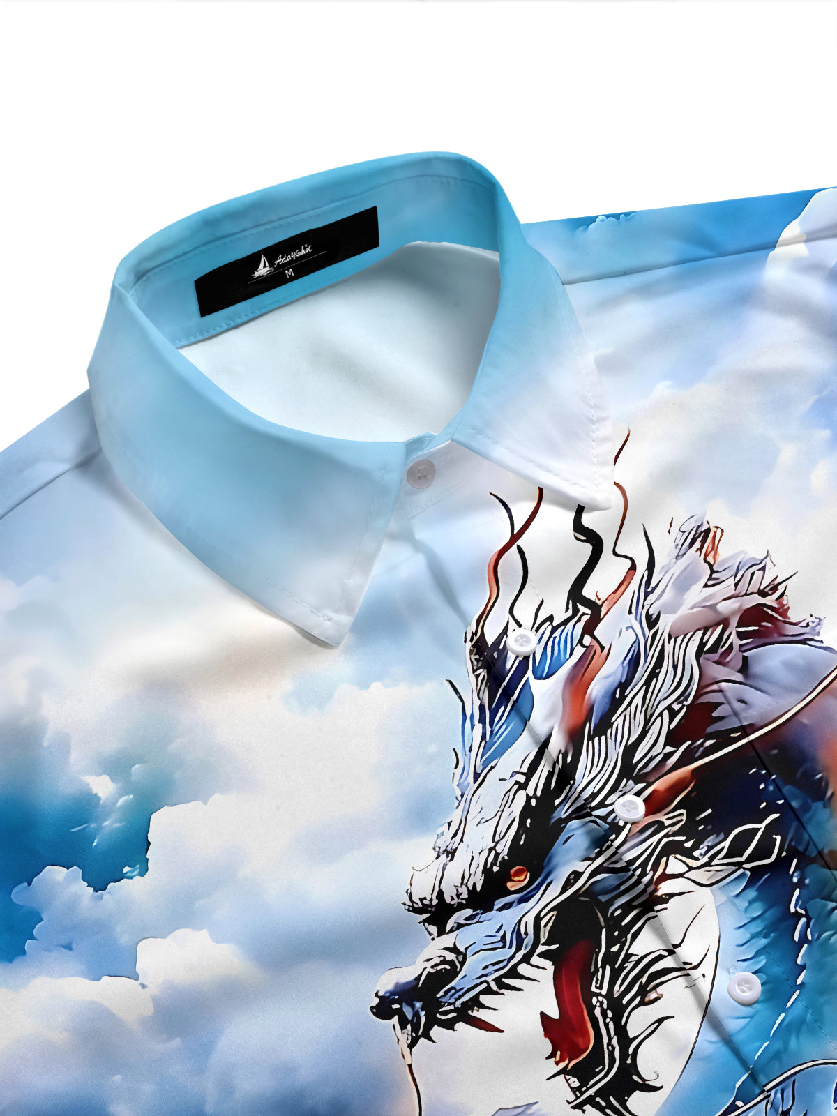 Adaychic Men's Hawaiian Chinese Dragon Print Clouds Print Short Sleeve Shirt with Chest Pocket