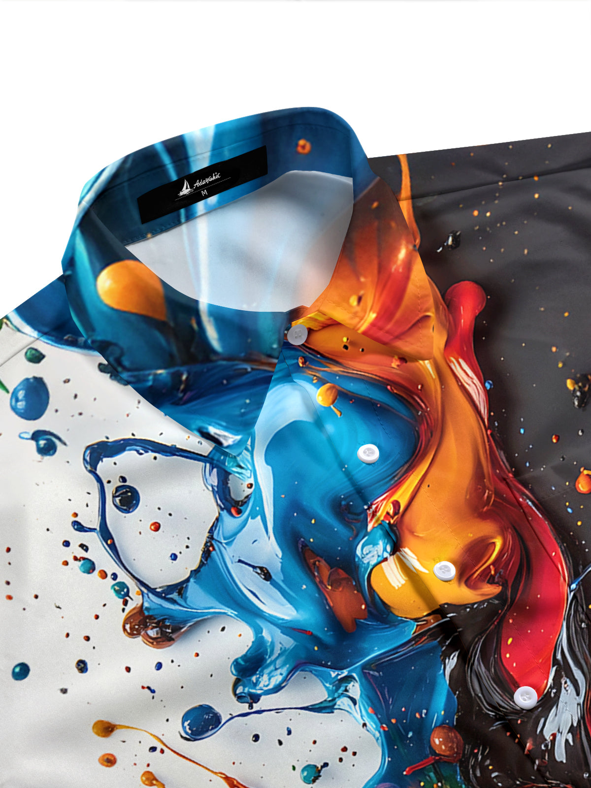 Adaychic Men's Printed Colorful Paint Splatter Print Short Sleeve Shirt with Chest Pocket