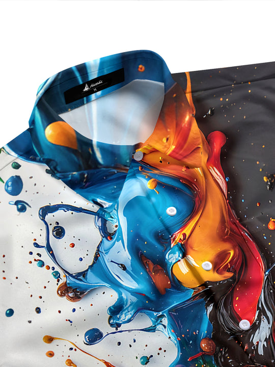 Adaychic Men's Printed Colorful Paint Splatter Print Short Sleeve Shirt with Chest Pocket