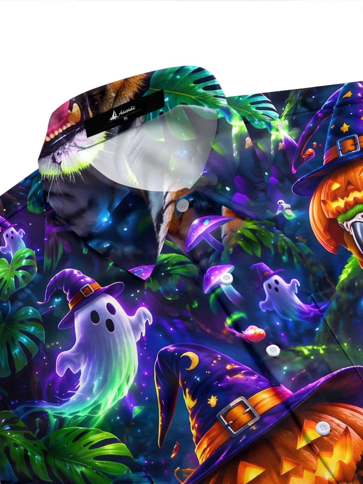 Adaychic Men's Hawaiian Halloween Tiger Print Short Sleeve Shirt