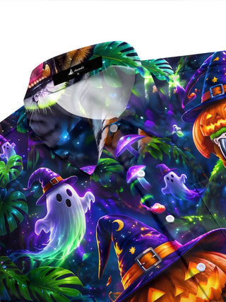 Adaychic Men's Hawaiian Halloween Tiger Print Short Sleeve Shirt