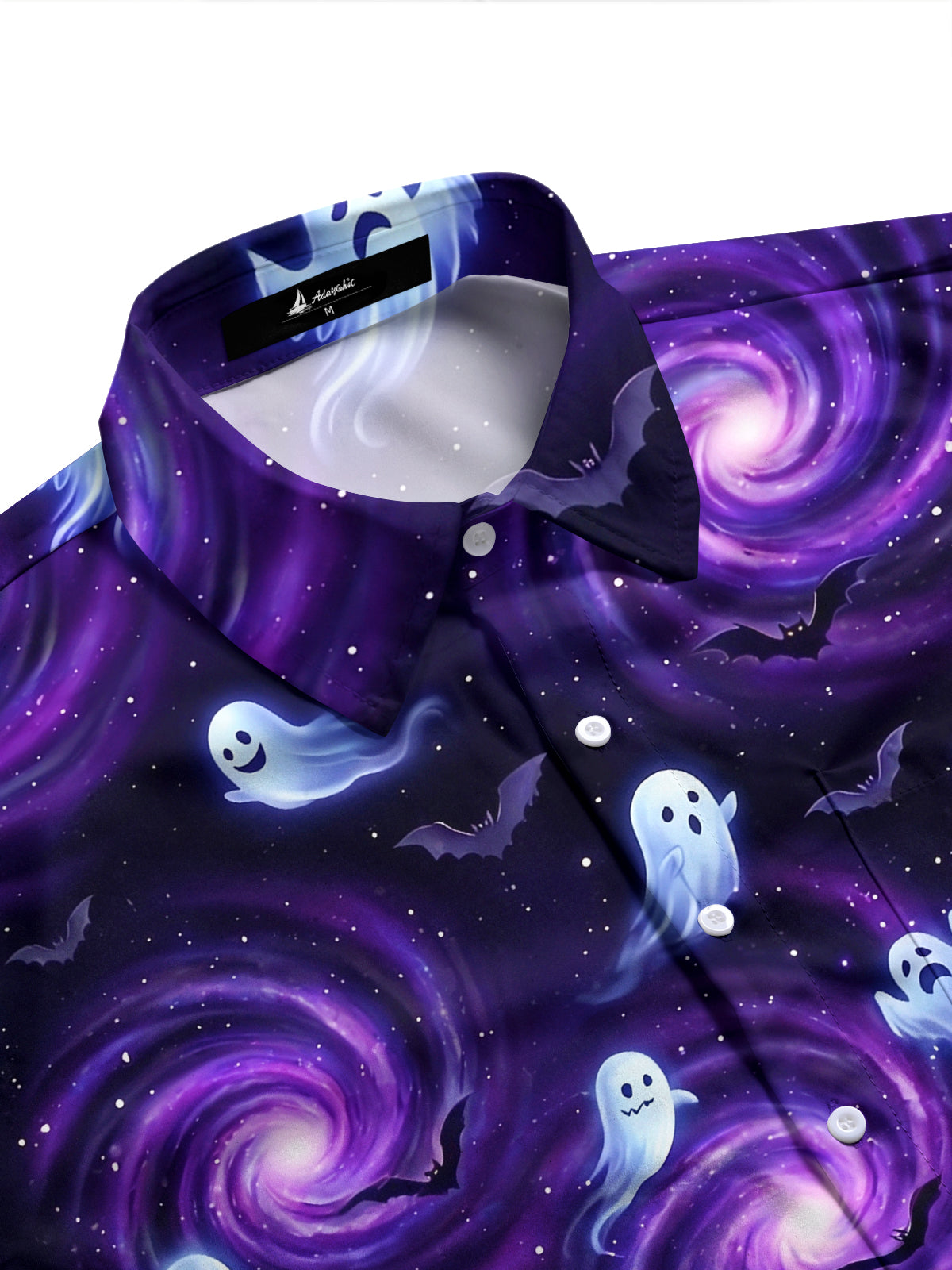 Adaychic Men's Graphic Halloween Ghosts Print Long Sleeve Shirt with Chest Pocket