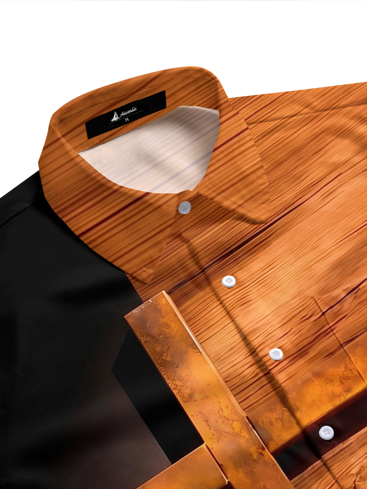 Adaychic Men's Vintage Style Wood Grain Texture Print Short Sleeve Shirt with Chest Pocket