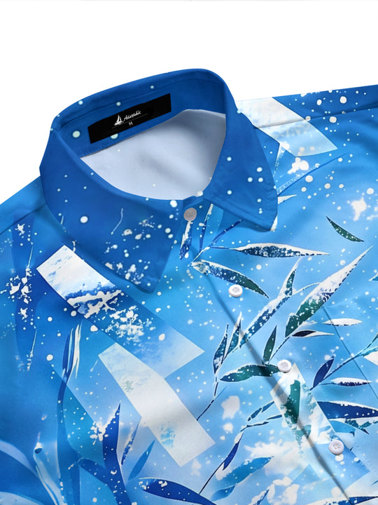 Adaychic Men's Hawaiian Snowflake Pattern Short Sleeve Shirt with Chest Pocket