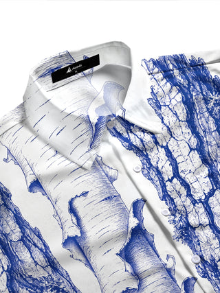 Adaychic Men's Printed Tree Bark Sketch Print Long Sleeve Shirt with Chest Pocket