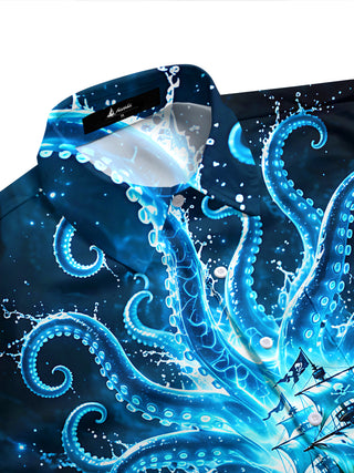 Adaychic Men's Graphic Octopus Tentacles Print Short Sleeve Shirt with Chest Pocket