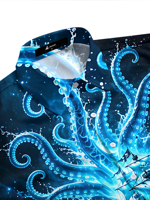 Adaychic Men's Graphic Octopus Tentacles Print Short Sleeve Shirt with Chest Pocket