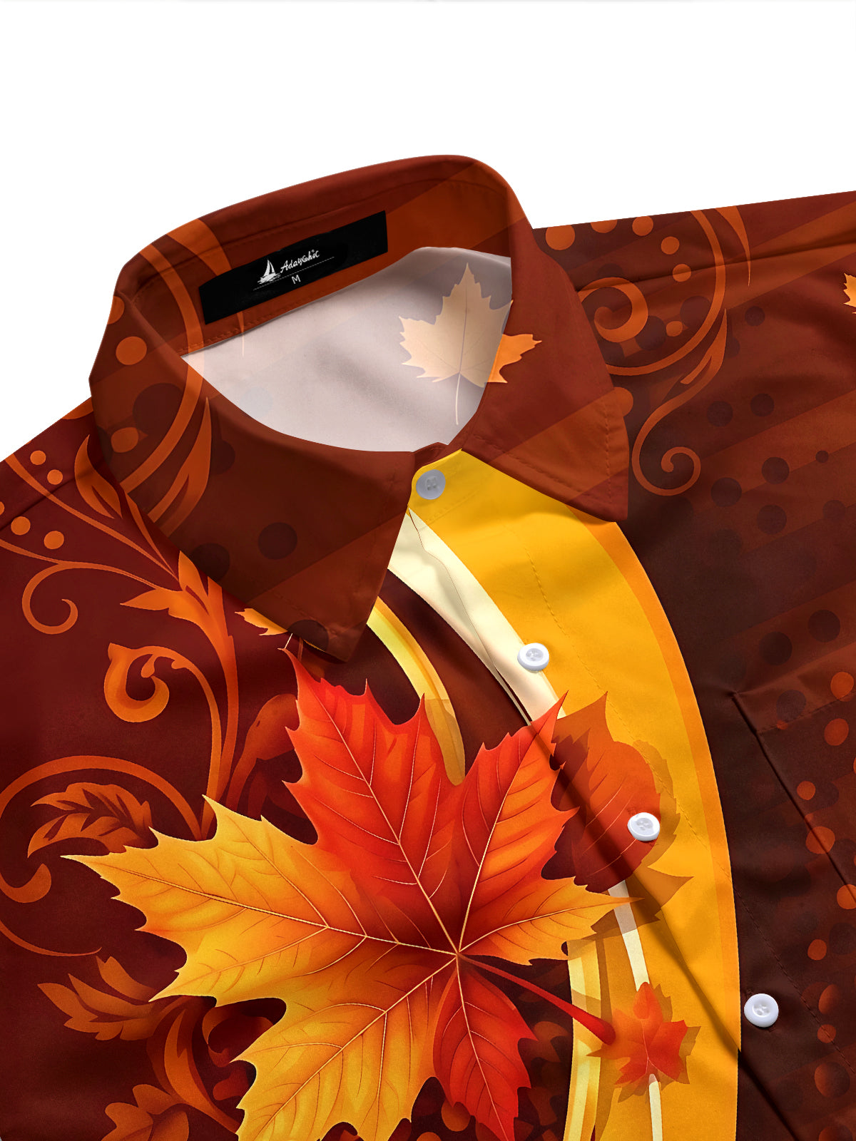 Adaychic Men's Hawaiian Autumn Maple Leaves Print Short Sleeve Shirt with Chest Pocket