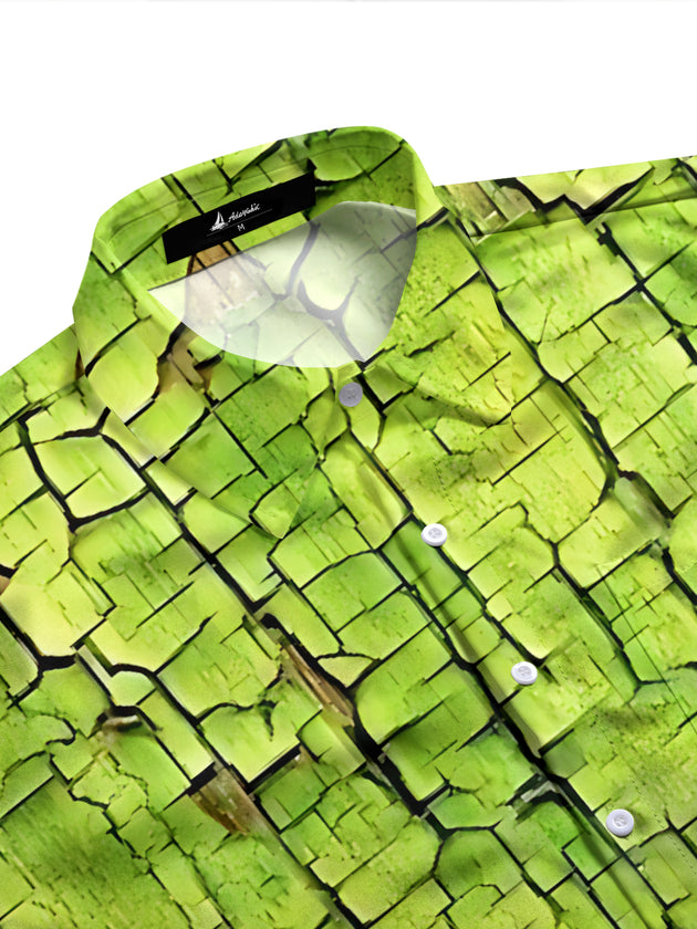Adaychic Men's Printed Tree Bark Texture Print Long Sleeve Shirt with Chest Pocket