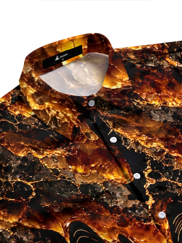 Adaychic Men's Abstract Geometric Lava And Wave Lines Print Long Sleeve Shirt with Chest Pocket