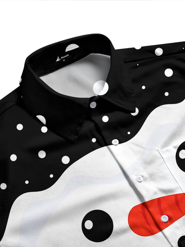 Adaychic Men's Graphic Snowman Print Christmas Print Long Sleeve Shirt with Chest Pocket