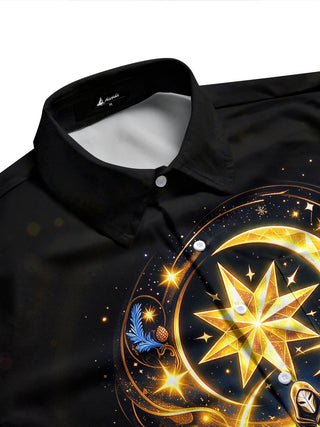Adaychic Men's Cloaked Warrior With Moon And Star Print Long Sleeve Shirt with Chest Pocket