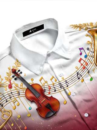Adaychic Men's Graphic Musical Instruments And Notes Print Long Sleeve Shirt with Chest Pocket