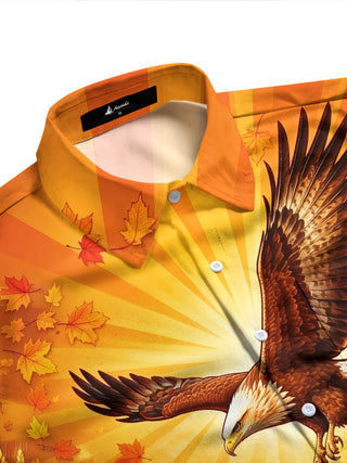 Adaychic Men's Thanksgiving Bald Eagle And Turkeys Print Long Sleeve Shirt with Chest Pocket