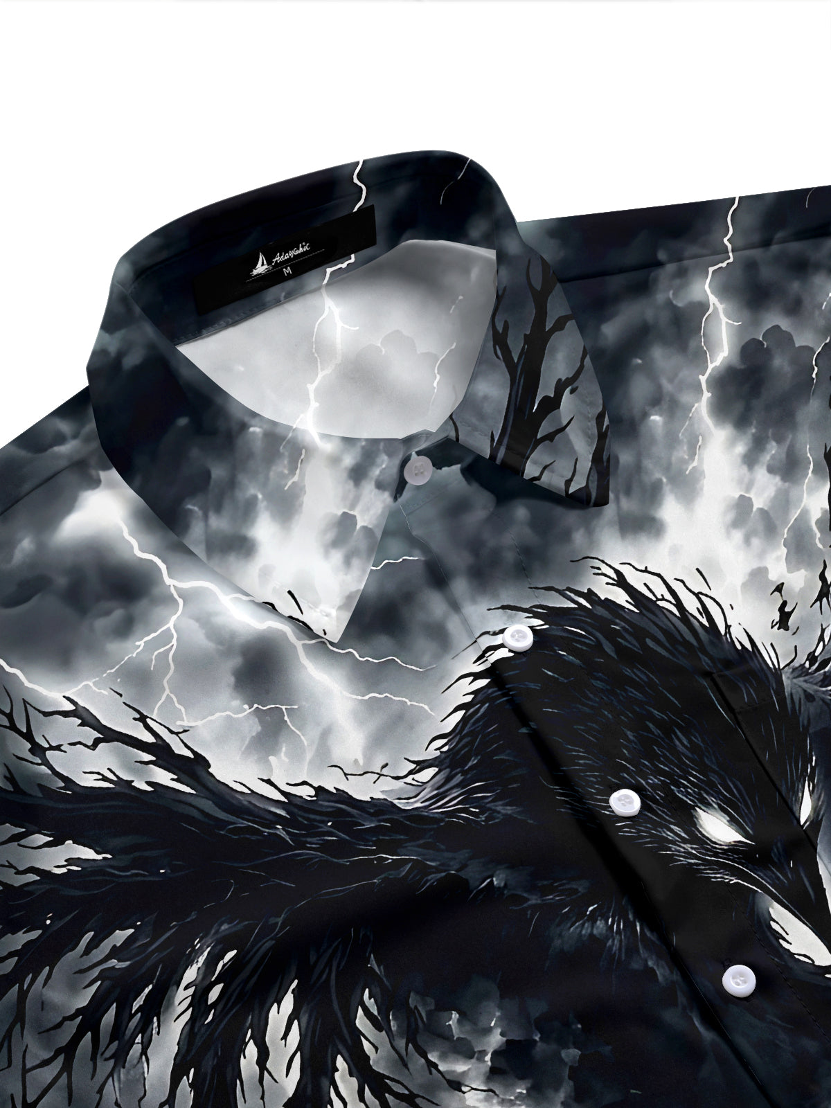 Adaychic Men's Halloween Black Crow And Running Fox Print Short Sleeve Shirt with Chest Pocket