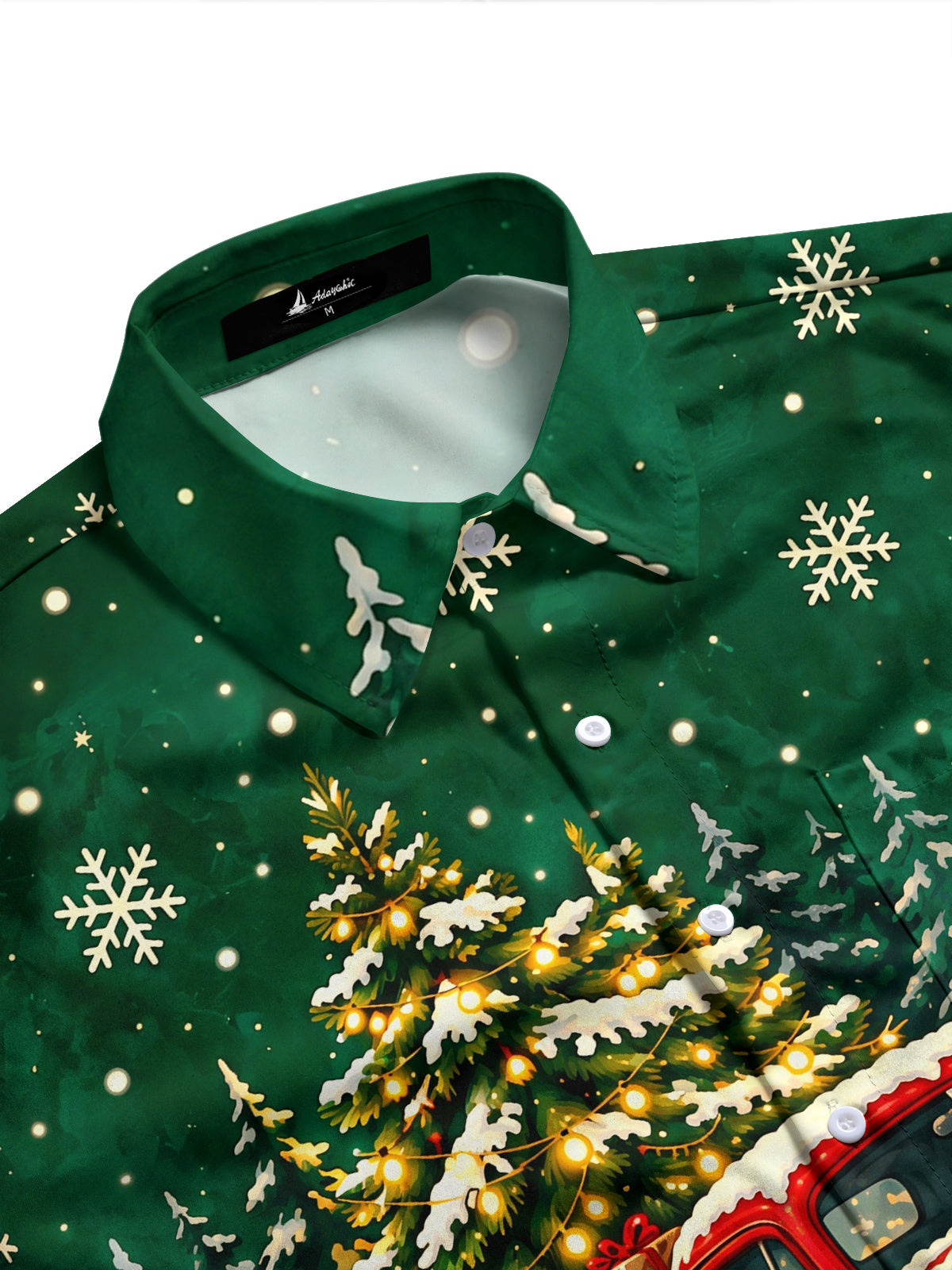 Adaychic Men's Long Sleeve Shirt - Vintage Red Truck With Christmas Tree And Gifts Print with Chest Pocket