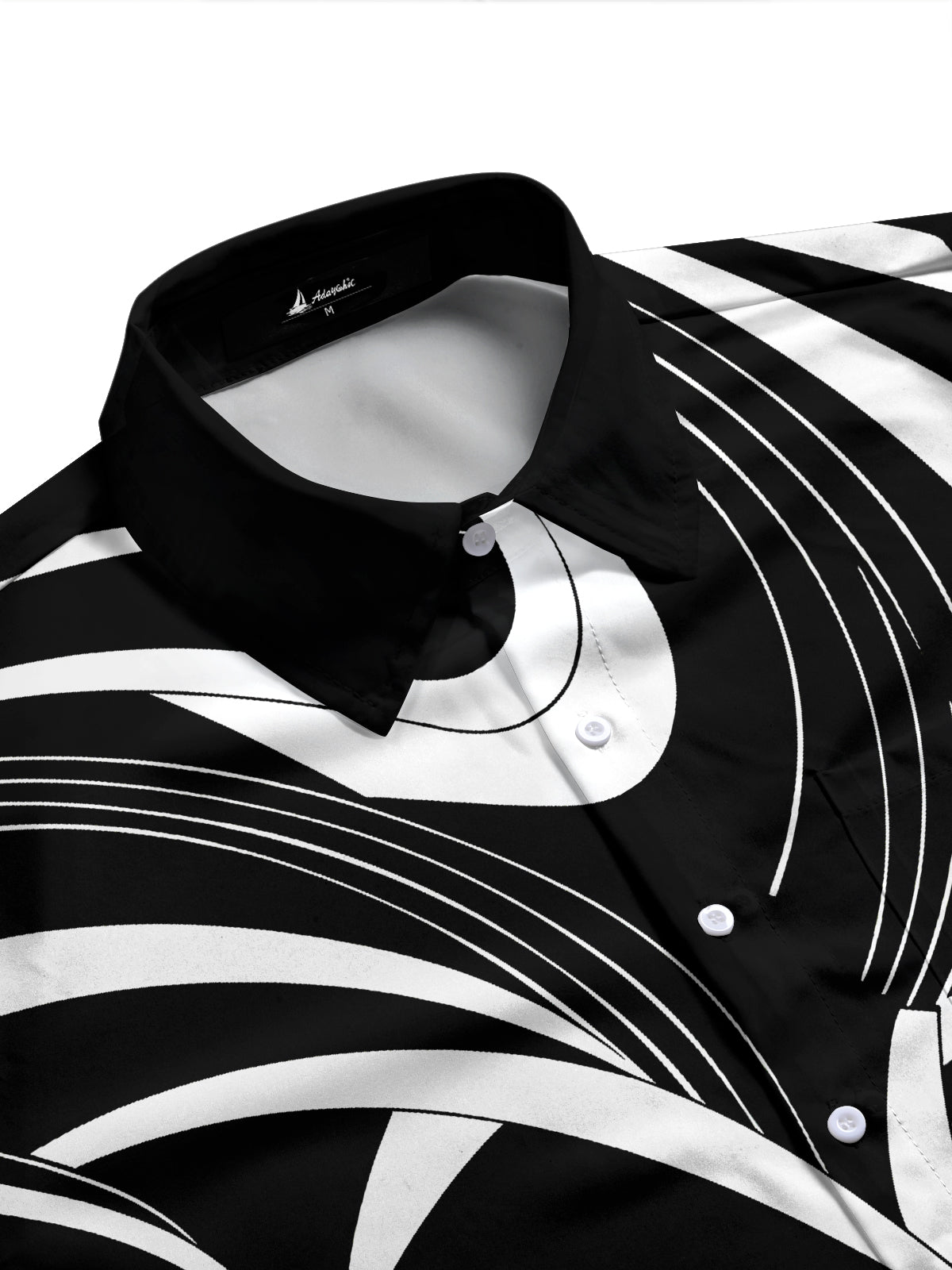 Adaychic Men's Abstract Geometric Curved Lines Print Long Sleeve Shirt with Chest Pocket