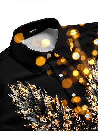 Adaychic Men's Graphic Golden Wheat Ears Print Short Sleeve Shirt with Chest Pocket