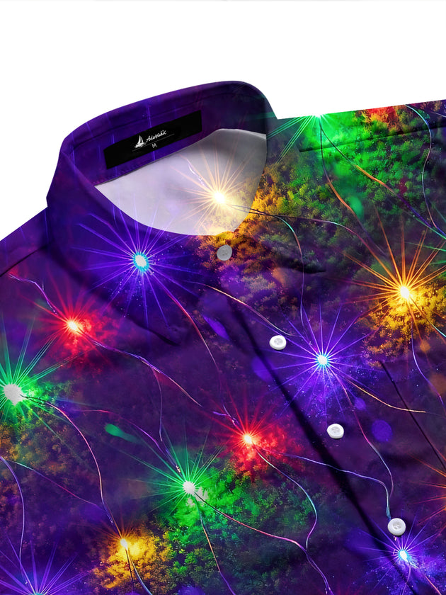 Adaychic Men's Colorful Starburst Lights Print Long Sleeve Shirt with Chest Pocket