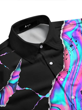 Adaychic Men's Long Sleeve Shirt - Abstract Psychedelic Swirls And Splatters Print with Chest Pocket