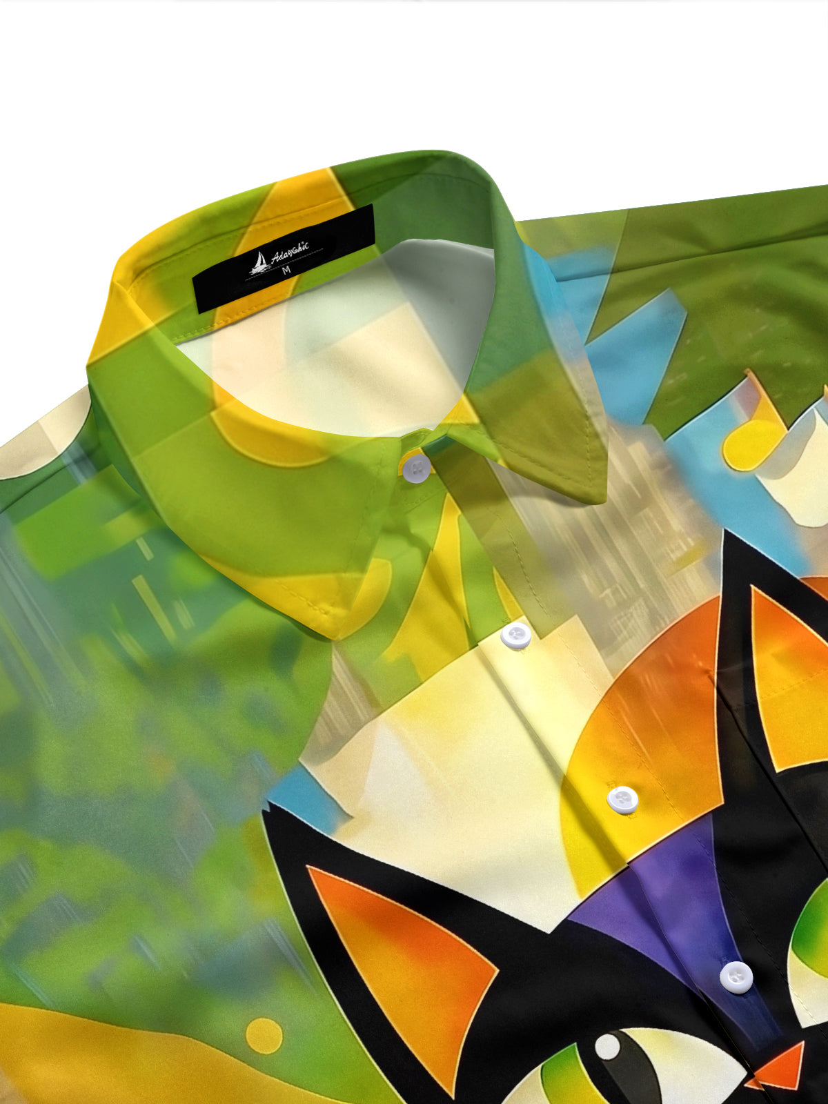 Adaychic Men's Graphic Abstract Cat Portrait Print Short Sleeve Shirt with Chest Pocket